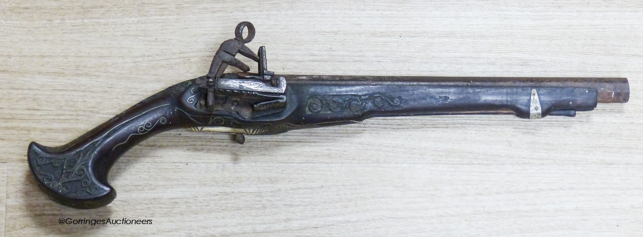 A Turkish market flintlock pistol, length 54cm